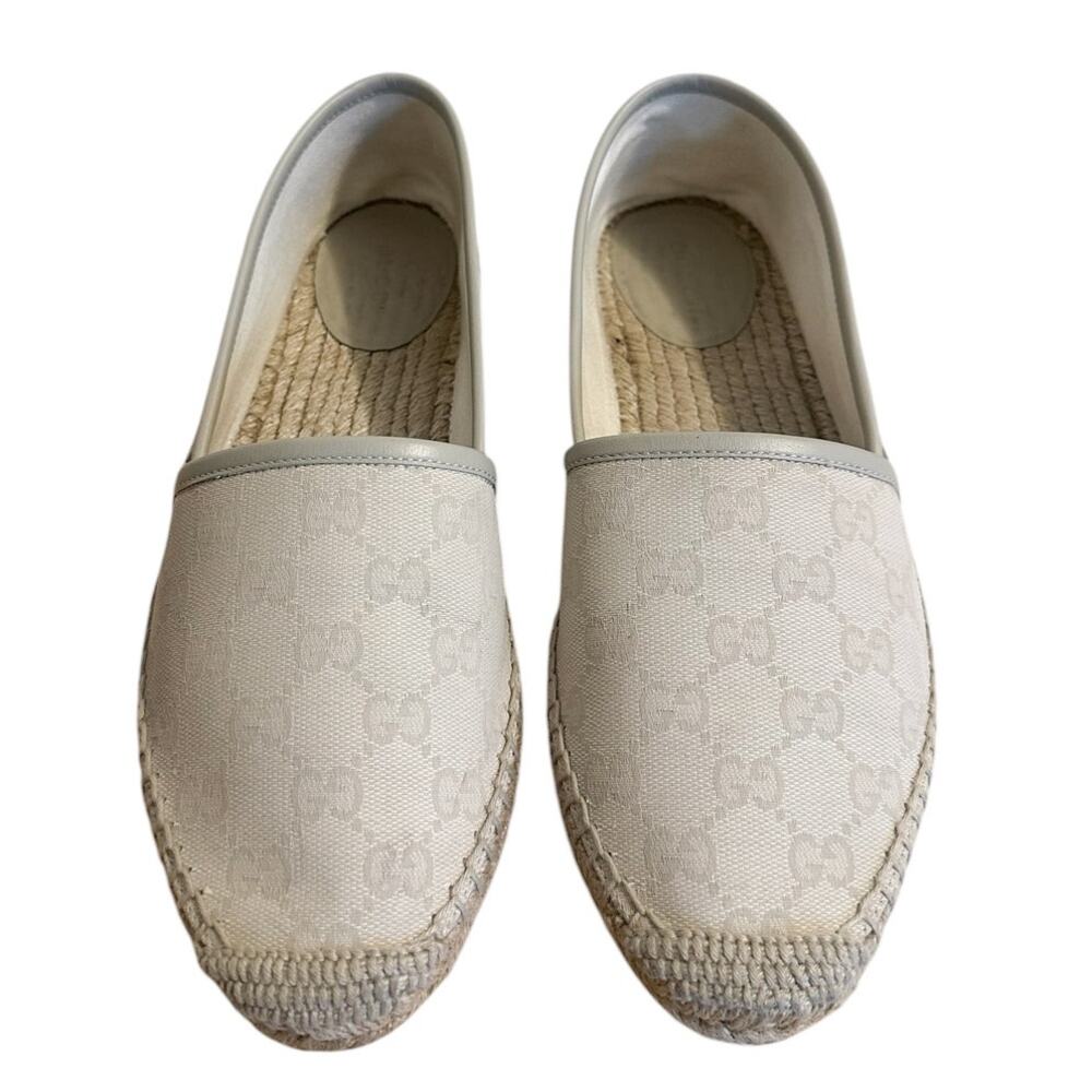 Gucci Cream GG Supreme Monogram Espadrille Flats 39.5 Logo